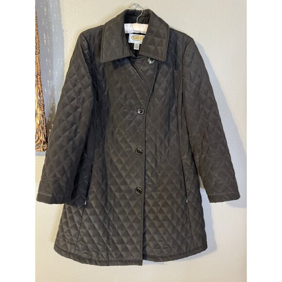 Talbot's Quilted Puffer Coat PM Petite Medium Mid Length Black W Pockets - Picture 10 of 16